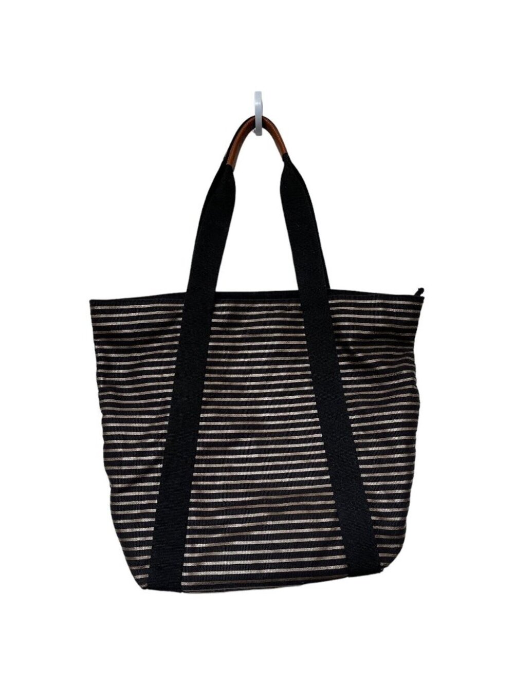 Bath Body Works Black Gold Striped Tote Bag Zipper Top Medium